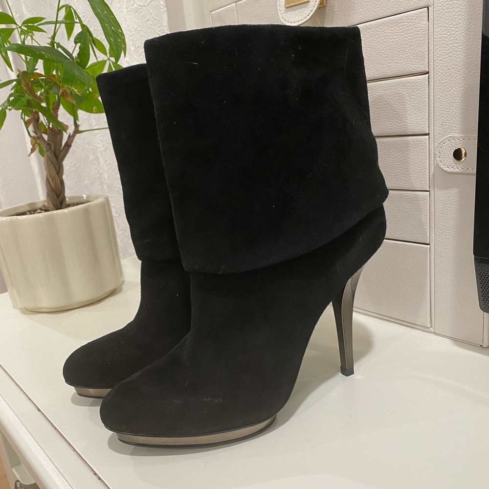 Black Booties with Silver Heel